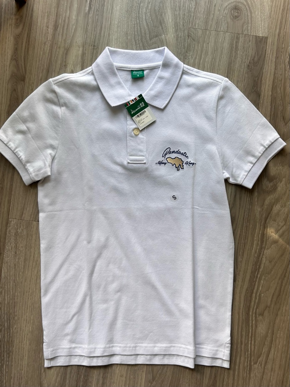 Pandastic White Polo Shirt with Navy Graphic (Small)